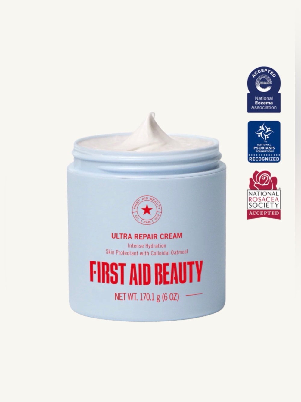 First Aid Beauty Ultra Repair Cream - Pale Blue Jar with Red Text